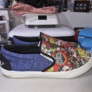 Cartoon Slip-On Shoes - Blue and Multicolor